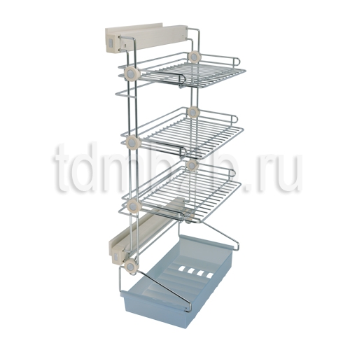 Выдвижная рама с полками 4 уровня с доводчиком 305х478х971 левая Слоновая кость Sibo