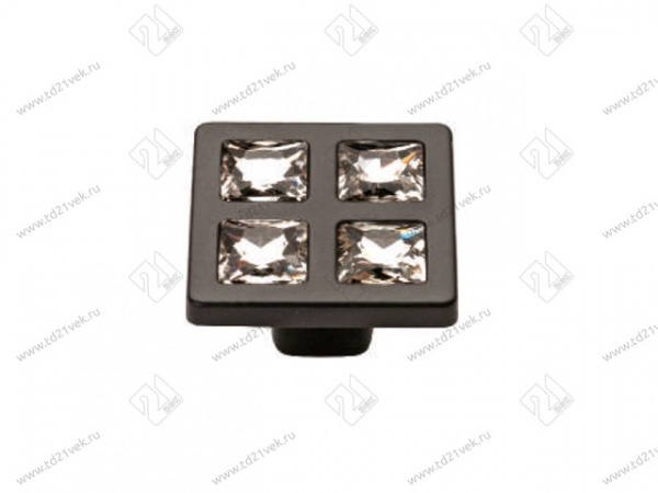 Ручка кнопка со стразами Оскар 6082 Чёрный матовый