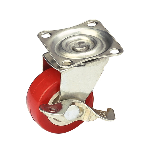 Колёсная опора 38 мм поворотная с площадкой со стопором резина 35 кг Красный MF