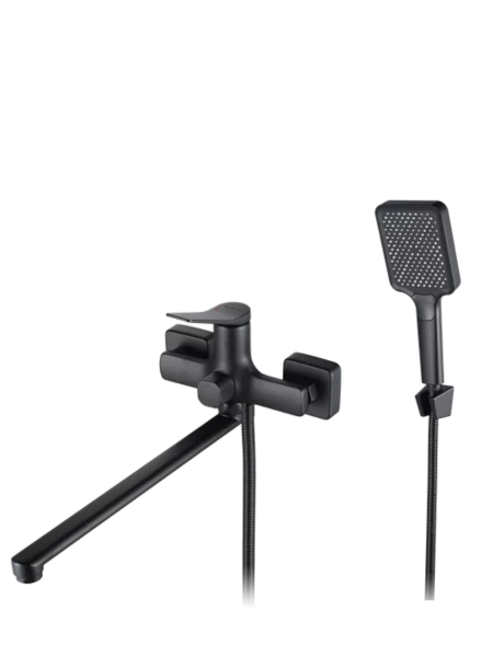 Смеситель для ванны MANEN BLACK Чёрный с длинным изливом и гарн. OSGARD 