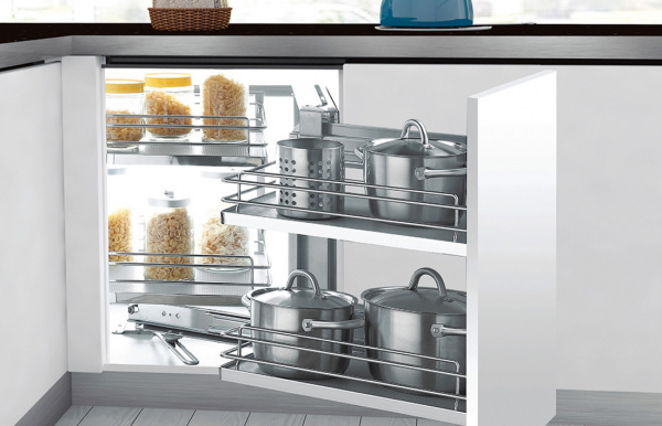 Волшебный уголок с доводчиком 900 Фасад 450 Хром сетка левый Unihopper