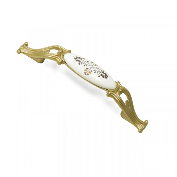 Ручка скоба ORNELLA 96 Золото матовое Керамика с золотым рисунком