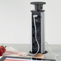 Удлинитель 3 розетки USB 2-1А выдвижной F Tower чёрный с зарядкой