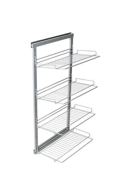 Выдвижная полка для обуви 4х уровневая с доводчиком боковое крепление Хром ЮММ