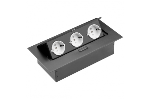 Удлинитель встраиваемый 3 гнезда без кабеля Чёрный SETE