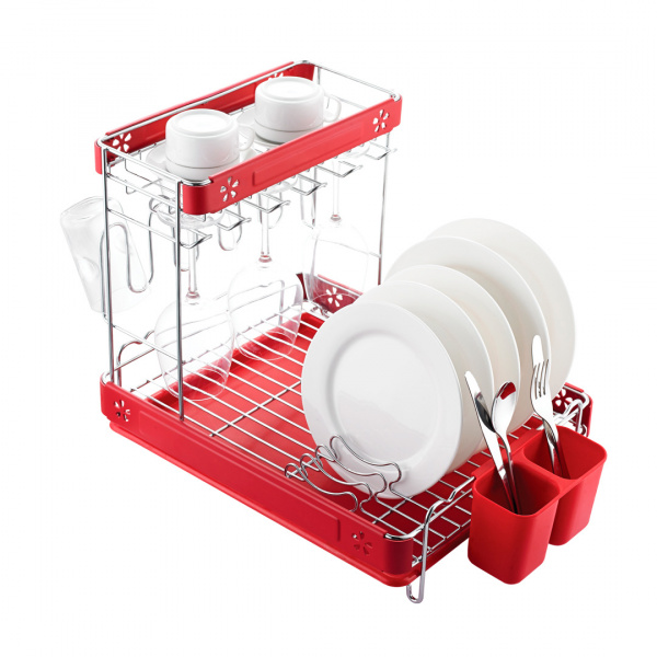 Сушка для посуды настольная 510 2 уровневая Хром Красный LEMAX