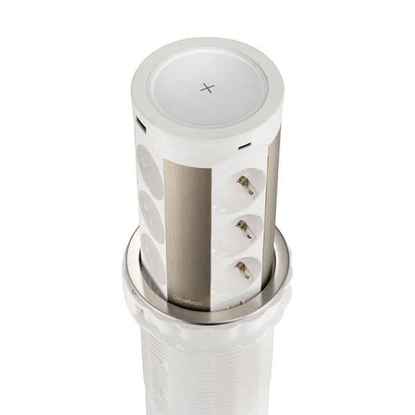 Удлинитель автомат 17 12 евро и 2 USB-А +2 USB-С серый+металлик+белый Мебакс