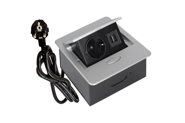 Удлинитель встраиваемый 1 гнездо 1 USB 1 type C с кабелем Серый 