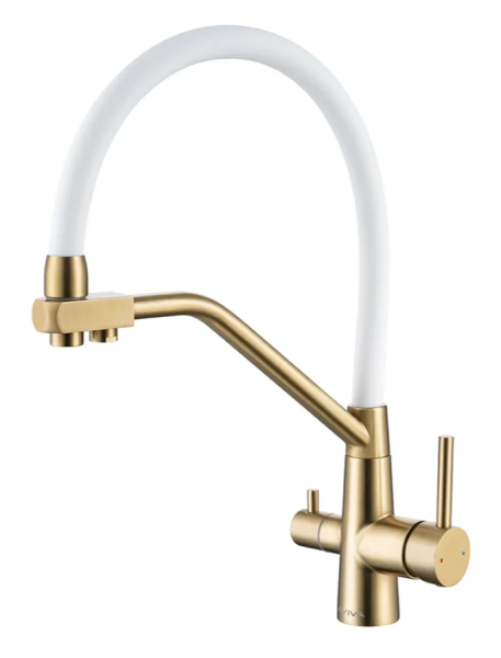 Смеситель SGW4426 Золото с белым гибким изливом и краном для питевой воды