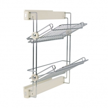 Выдвижная рама с полками 2 уровня с доводчиком 305х478х596 левая Слоновая кость Sibo