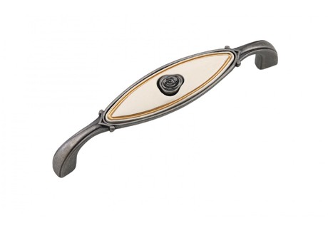 Ручка скоба MARTA RS 111 96 Цинк старинный чернёный Керамика кремовая