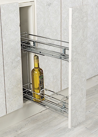 Бутылочница боковая с доводчиком 150 Хром правая направляющие BLUM частичного выдвижения STARAX 30 кг.