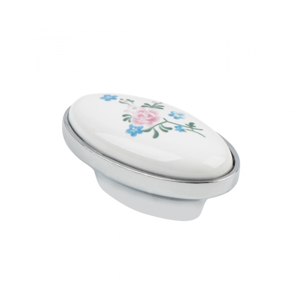 Ручка кнопка 04 08 Хром Керамика